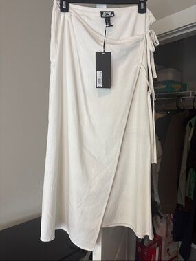 Future Collective Cream Wrap Midi Skirt with Side Ties